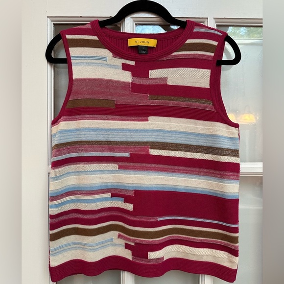 St. John Wool Magenta Shimmer Metallic Ribbed Striped Sleeveless Sweater Size S - Picture 10 of 10